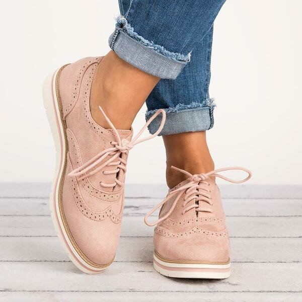 Naisten Plus-kokoiset Brogue Lace Up Pehmeät Nauhanauhat Casual Oxford Mokkasiinit