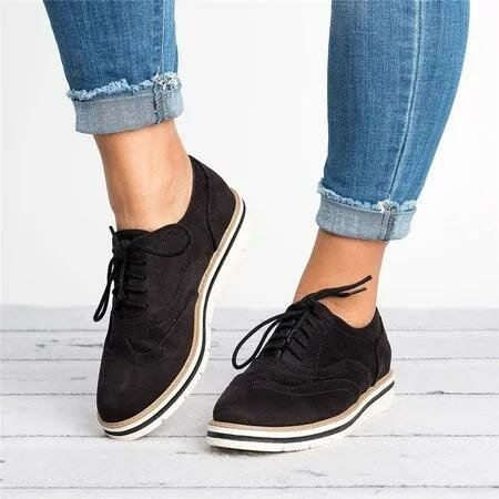 Naisten Plus-kokoiset Brogue Lace Up Pehmeät Nauhanauhat Casual Oxford Mokkasiinit