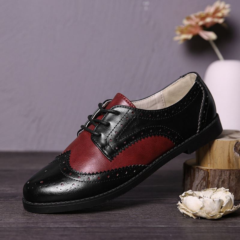 Värilliset Block Lace Up Rento Naisten Brogue Litteät Kengät