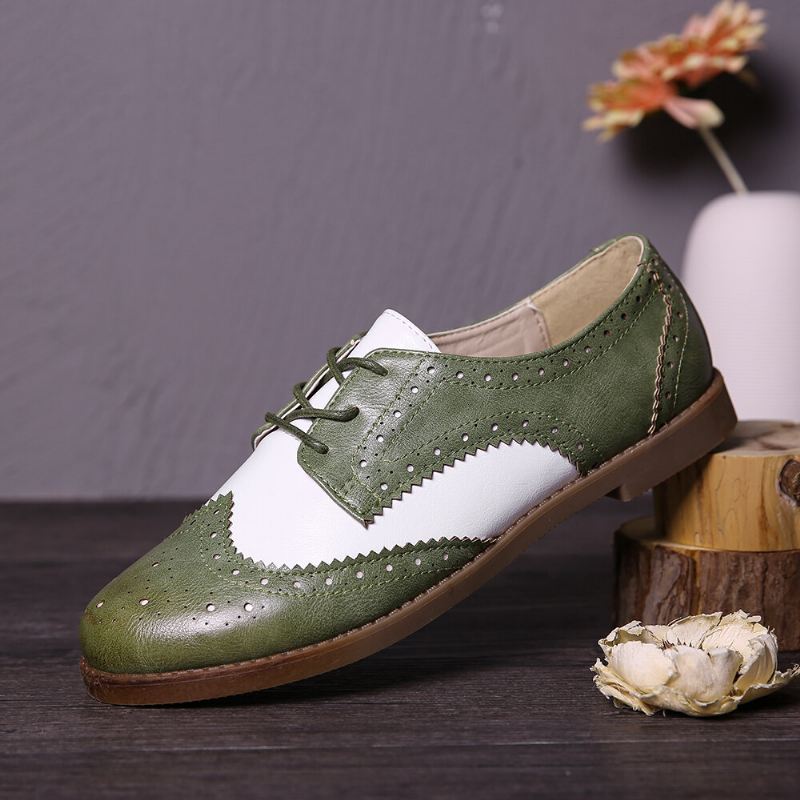 Värilliset Block Lace Up Rento Naisten Brogue Litteät Kengät