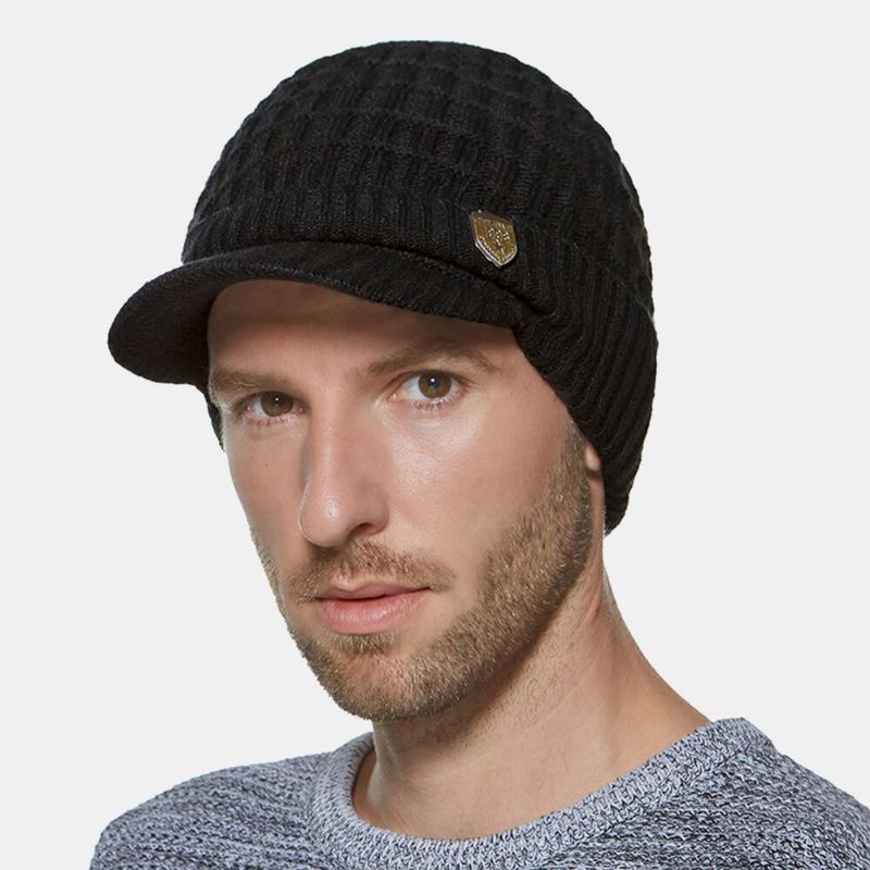 2 Kpl Miesten Talvi Plus Velvet Lämmin Cashmere Bonnet Neulotut Lippalakit Huivi Naamio Outdoor Wild Joustava Säädettävä Tuulenpitävä Pipo Skull Hat