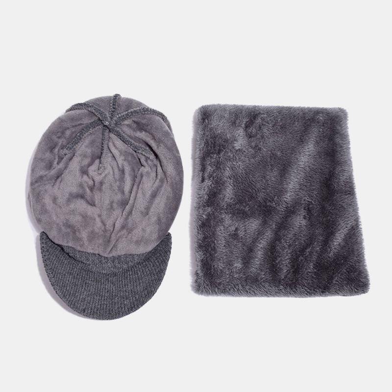 2 Kpl Miesten Talvi Plus Velvet Lämmin Cashmere Bonnet Neulotut Lippalakit Huivi Naamio Outdoor Wild Joustava Säädettävä Tuulenpitävä Pipo Skull Hat