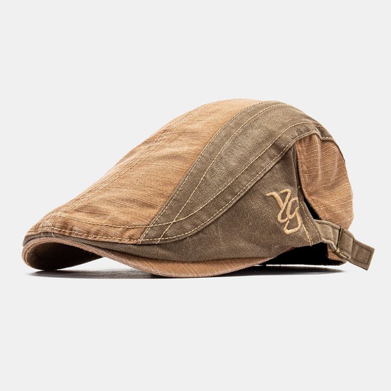 Collrown Men Patchwork Letter Brodeerattu Säädettävä Casual Forward Cap Litteä Korkki Baret Cap