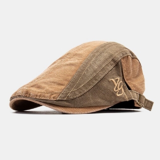 Collrown Men Patchwork Letter Brodeerattu Säädettävä Casual Forward Cap Litteä Korkki Baret Cap