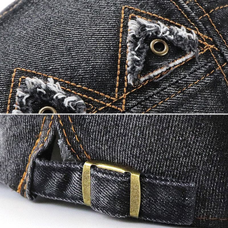 Collrown Miesten Denim Distressed Frayed Hengittävä Aurinkovarjo Lyhyt Lim Rento Vintage Eteenpäin Hatut Baretti Litteät Lippalakit