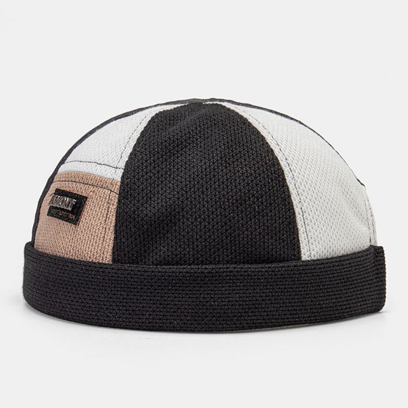 Collrown Miesten Metallinen Kirjaintarra Väri Block Tikkaus Landlord Cap Outdoor Casual Windoroof Aurinkovarjo Polar Fleece Pipo Skull Cap