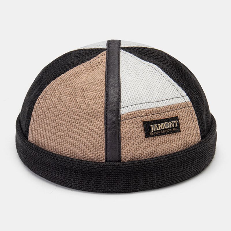 Collrown Miesten Metallinen Kirjaintarra Väri Block Tikkaus Landlord Cap Outdoor Casual Windoroof Aurinkovarjo Polar Fleece Pipo Skull Cap