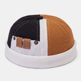 Collrown Miesten Polar Fleece Väri Block Tikkaus Dome Beanie Skull Cap Syksy Talvi Lämmin Säädettävä Nahka Solki Landlord Cap