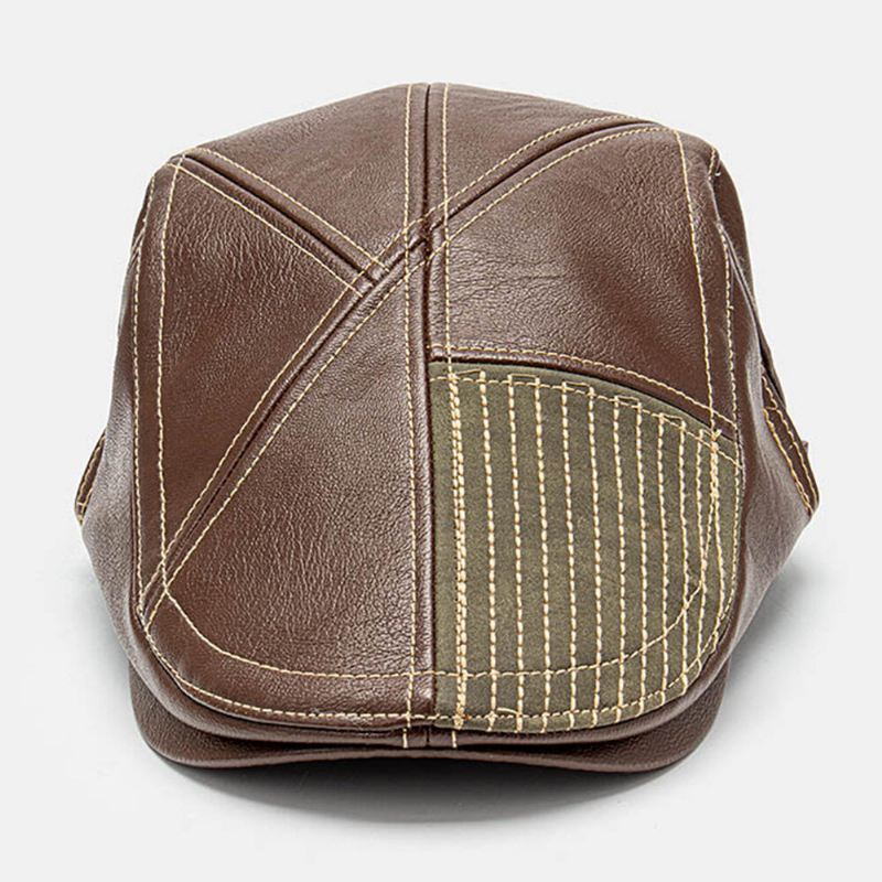 Collrown Miesten Pu Nahka Stitch Stripes Baretti Lippalakki Retro Säädettävä Laadukas Newsboy Cap Litteä Lippalakki