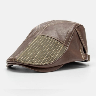 Collrown Miesten Pu Nahka Stitch Stripes Baretti Lippalakki Retro Säädettävä Laadukas Newsboy Cap Litteä Lippalakki