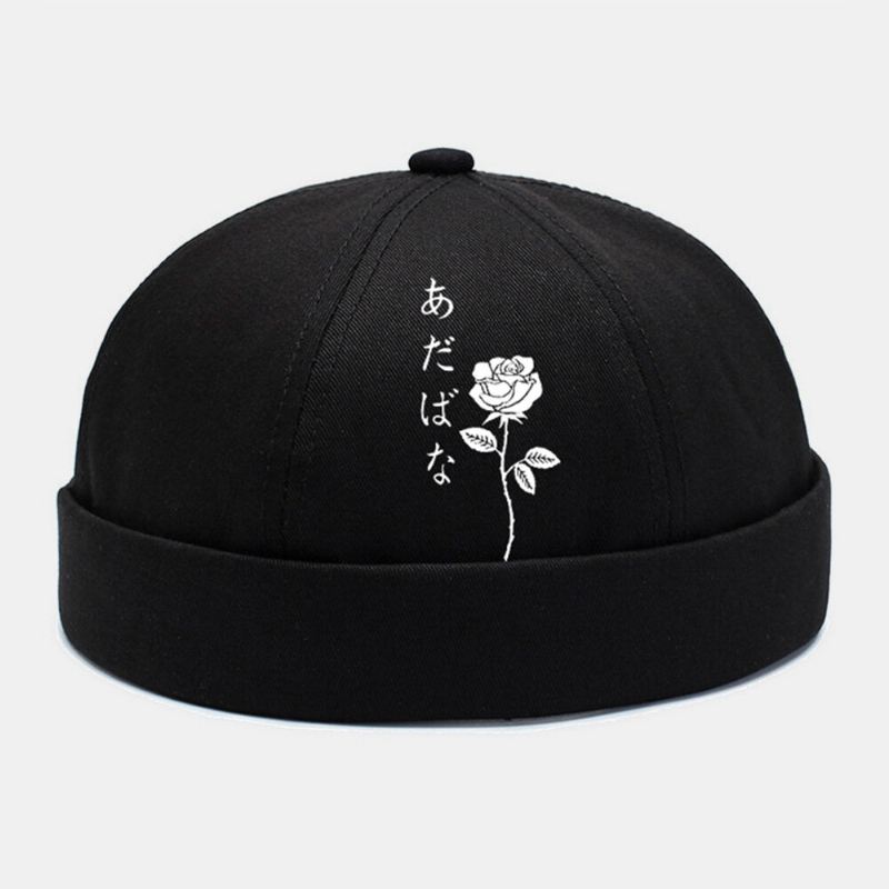 Collrown Unisex Polyester Cotton Rose Print Täydellinen Brimless Beanie Landlord Cap Skull Cap