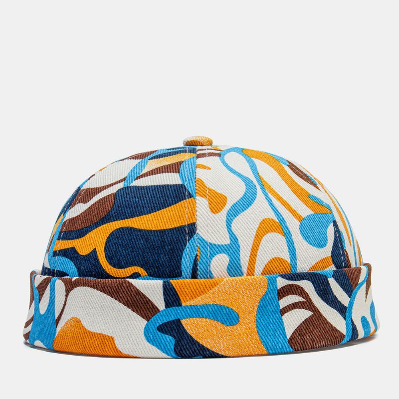 Collrown Unisex-puuvilla Värikäs Graffiti-kuviopainatus Retromuoti Aurinkovarjo Brimless Pipo Landlord Cap Skull Cap