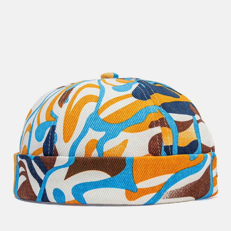 Collrown Unisex-puuvilla Värikäs Graffiti-kuviopainatus Retromuoti Aurinkovarjo Brimless Pipo Landlord Cap Skull Cap