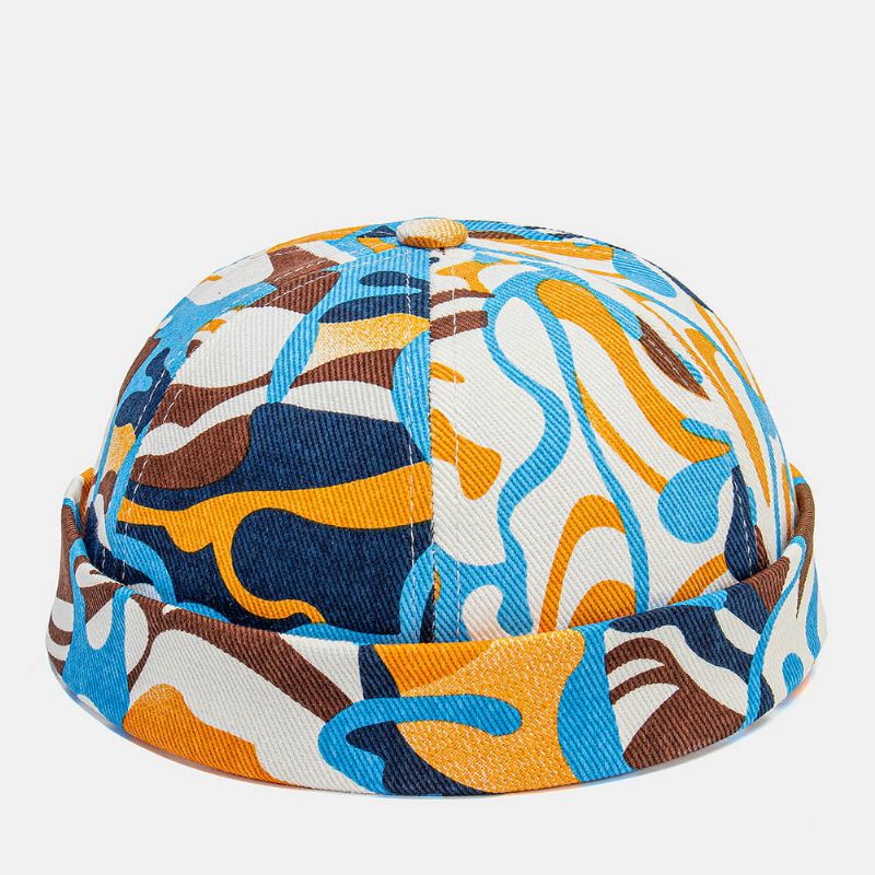 Collrown Unisex-puuvilla Värikäs Graffiti-kuviopainatus Retromuoti Aurinkovarjo Brimless Pipo Landlord Cap Skull Cap