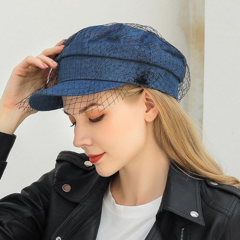 Denim Mesh Navy Cap Peak Cap Litteät Hatut Wild England Military Hat Kapteeni Caps Navy Caps