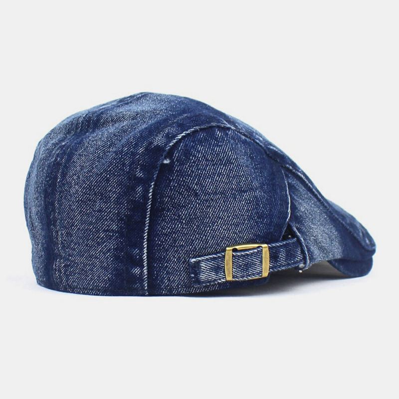 Miehet Made-old Denim Solid Retro Rento Aurinkovarjo Eteenpäin Hattu Baretti Hattu Litteä Hattu