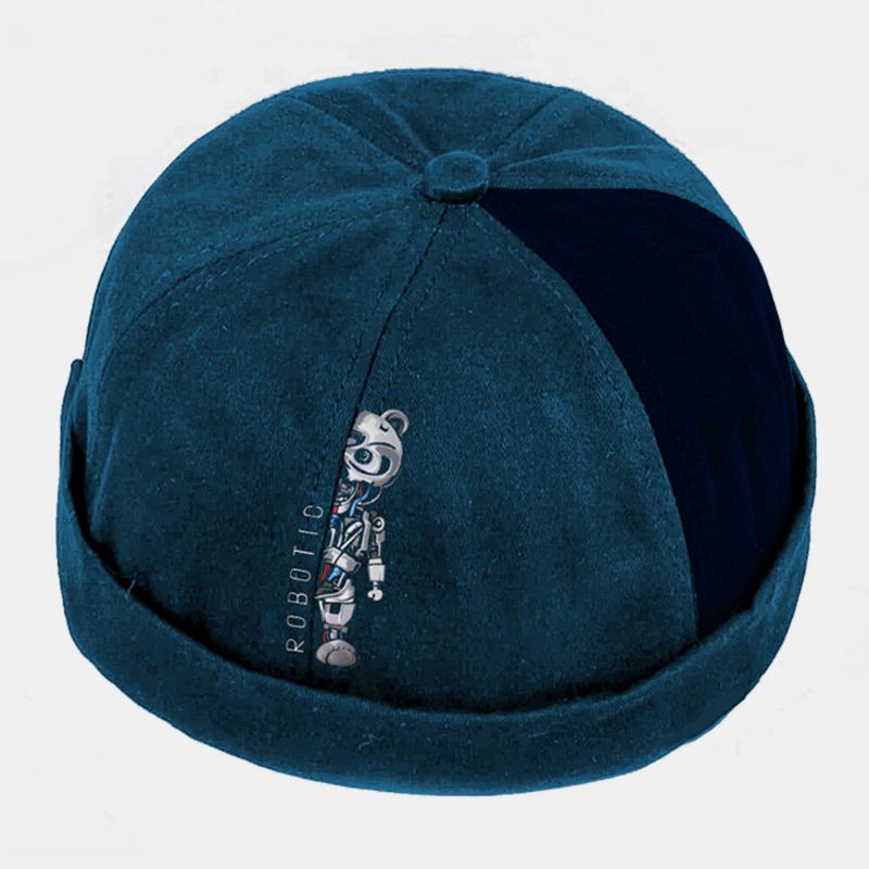 Miehet Naiset Puuvilla Robotti Bear Printing Patchwork Luova Muoti Street Trend Brimless Beanie Landlord Cap Skull Cap