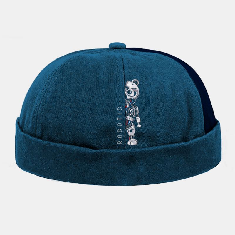 Miehet Naiset Puuvilla Robotti Bear Printing Patchwork Luova Muoti Street Trend Brimless Beanie Landlord Cap Skull Cap