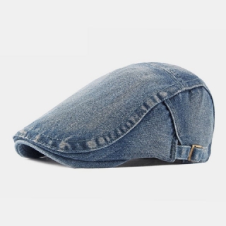 Miehet Pesty Denim Made-vanha Rento Retro Kuljettaja Litteä Hattu Eteenpäin Hattu Barettihattu