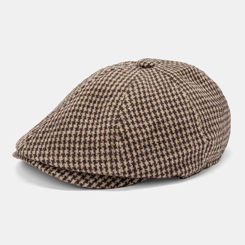 Miesten Cotton Dacron Houndstooth-kuvio Lyhytlierinen Baretti Litteä Lippalakki Brittiläinen Retro Kahdeksankulmainen Hattu