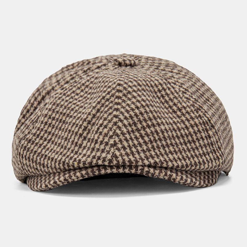 Miesten Cotton Dacron Houndstooth-kuvio Lyhytlierinen Baretti Litteä Lippalakki Brittiläinen Retro Kahdeksankulmainen Hattu