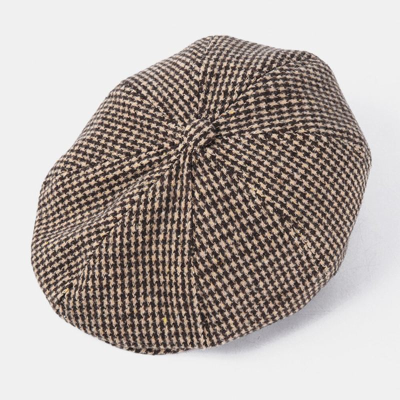 Miesten Cotton Dacron Houndstooth-kuvio Lyhytlierinen Baretti Litteä Lippalakki Brittiläinen Retro Kahdeksankulmainen Hattu