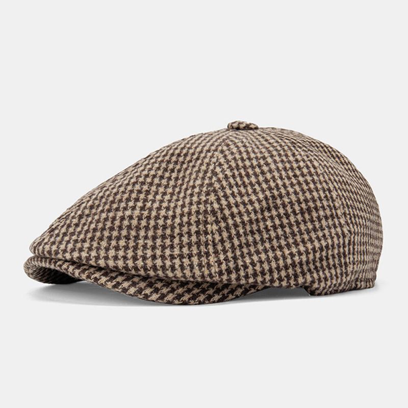 Miesten Cotton Dacron Houndstooth-kuvio Lyhytlierinen Baretti Litteä Lippalakki Brittiläinen Retro Kahdeksankulmainen Hattu