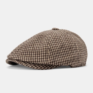 Miesten Cotton Dacron Houndstooth-kuvio Lyhytlierinen Baretti Litteä Lippalakki Brittiläinen Retro Kahdeksankulmainen Hattu