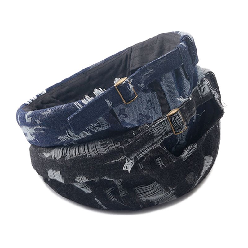 Miesten Denim Distressed Repeytynyt Trendikäs All-match Säädettävä Reunaton Pipo Landlord Caps Skull Caps