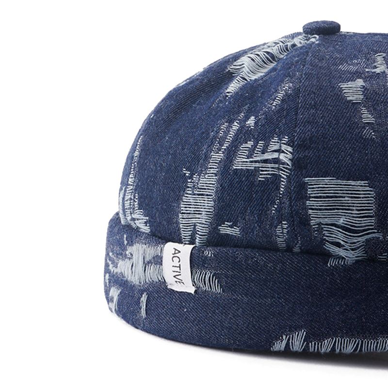 Miesten Denim Distressed Repeytynyt Trendikäs All-match Säädettävä Reunaton Pipo Landlord Caps Skull Caps