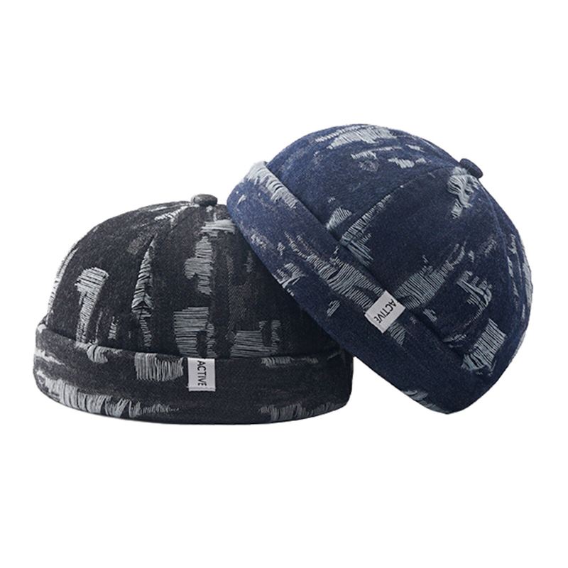 Miesten Denim Distressed Repeytynyt Trendikäs All-match Säädettävä Reunaton Pipo Landlord Caps Skull Caps