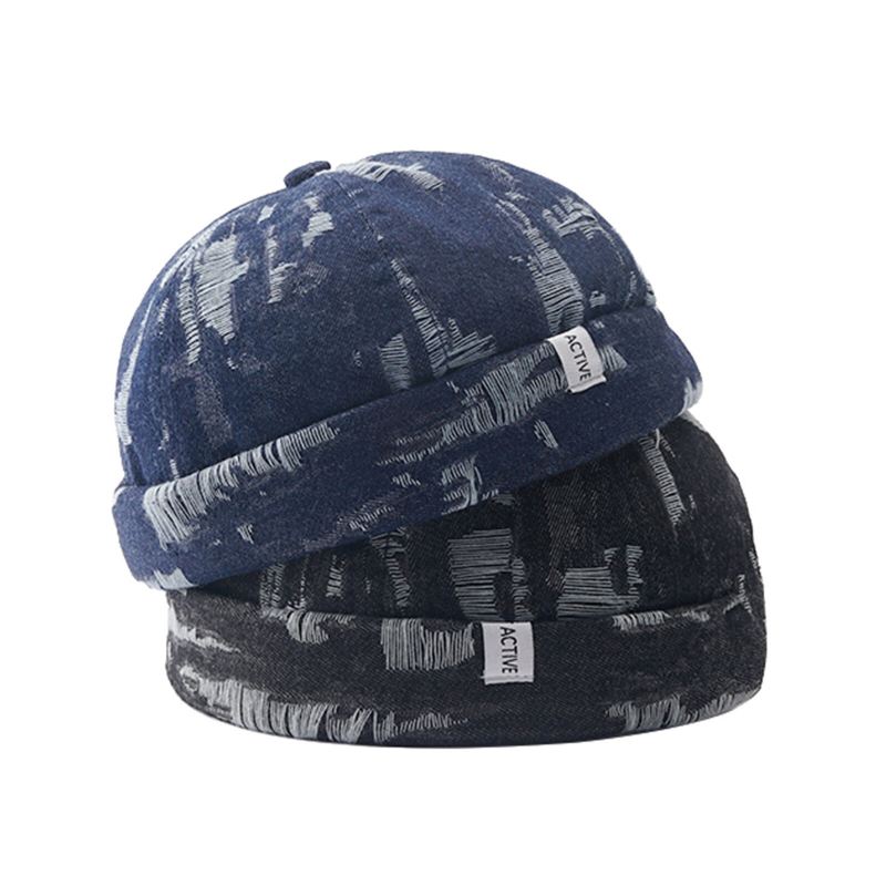 Miesten Denim Distressed Repeytynyt Trendikäs All-match Säädettävä Reunaton Pipo Landlord Caps Skull Caps