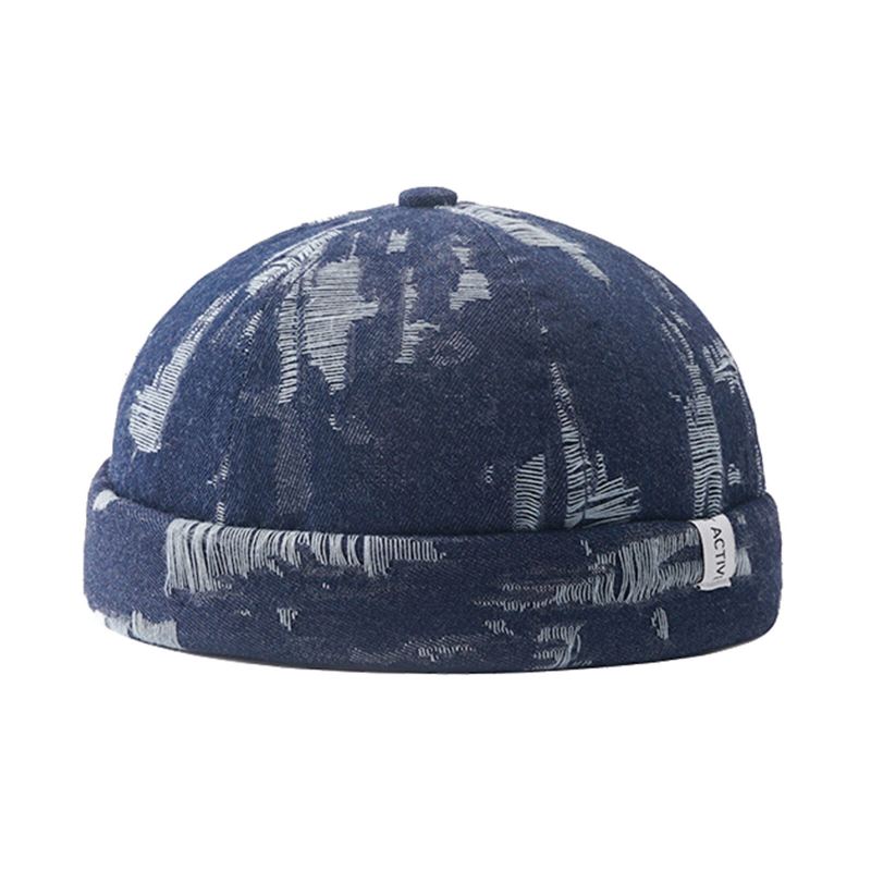 Miesten Denim Distressed Repeytynyt Trendikäs All-match Säädettävä Reunaton Pipo Landlord Caps Skull Caps