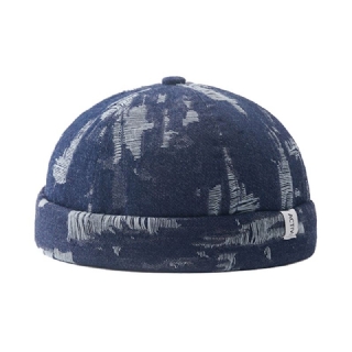 Miesten Denim Distressed Repeytynyt Trendikäs All-match Säädettävä Reunaton Pipo Landlord Caps Skull Caps