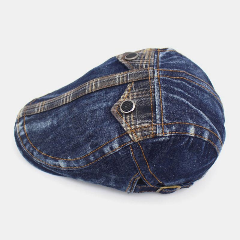 Miesten Denim Kaksitaskuinen Koriste Retro Ulkoilu Aurinkovarjo Eteenpäin Hattu Baretti Hattu Litteä Hattu