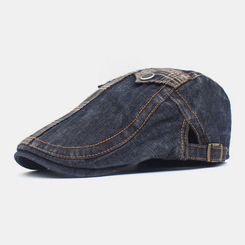 Miesten Denim Kaksitaskuinen Koriste Retro Ulkoilu Aurinkovarjo Eteenpäin Hattu Baretti Hattu Litteä Hattu