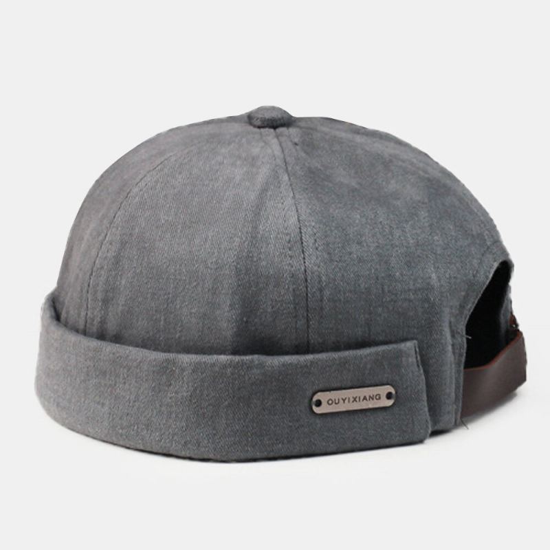 Miesten Dome Metal Label Säädettävä Meloni Lippalakki Retro Stree Syksy Lämmin Tuulenpitävä Brimless Pipo Landlord Cap Skull Cap