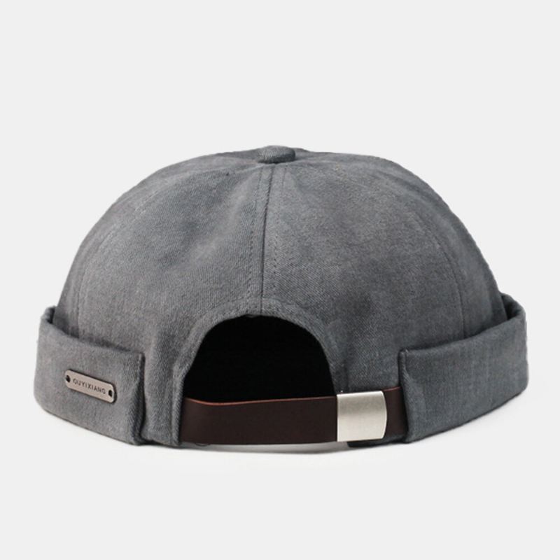 Miesten Dome Metal Label Säädettävä Meloni Lippalakki Retro Stree Syksy Lämmin Tuulenpitävä Brimless Pipo Landlord Cap Skull Cap