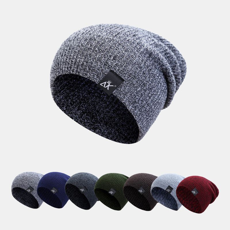 Miesten Kupoliraidallinen Neulottu Baotou Cap Outdoor Syksyinen Talvi Korvasuojaus Pure Color Pipo Skull Hat