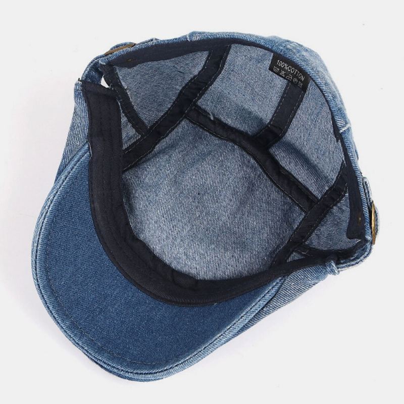 Miesten Newsboy Cap Pesty Denim Yksivärinen Hengittävä Säädettävä Ulkoilu Auringonsuoja Rento Eteenpäin Hattu Baretti Litteä Lippalakki