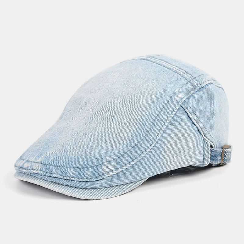 Miesten Newsboy Cap Pesty Denim Yksivärinen Hengittävä Säädettävä Ulkoilu Auringonsuoja Rento Eteenpäin Hattu Baretti Litteä Lippalakki