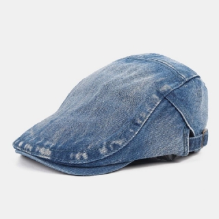 Miesten Newsboy Cap Pesty Denim Yksivärinen Hengittävä Säädettävä Ulkoilu Auringonsuoja Rento Eteenpäin Hattu Baretti Litteä Lippalakki