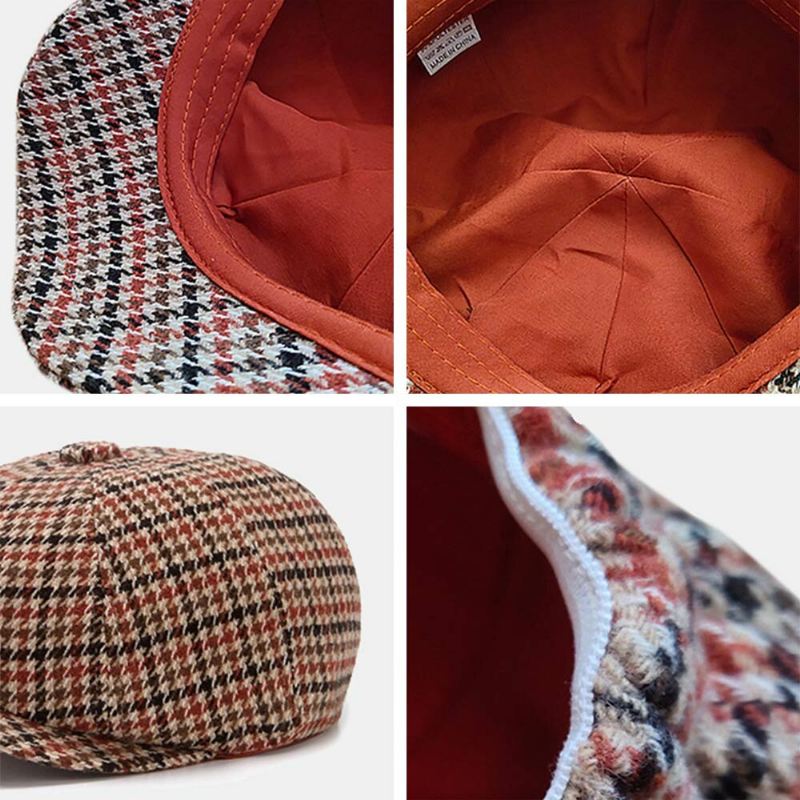 Miesten Newsboy-hatut Brittiretro Houndstooth Striped Dome Kahdeksankulmainen Hattu Cabbie Hat