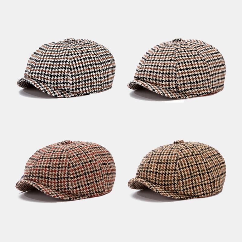 Miesten Newsboy-hatut Brittiretro Houndstooth Striped Dome Kahdeksankulmainen Hattu Cabbie Hat