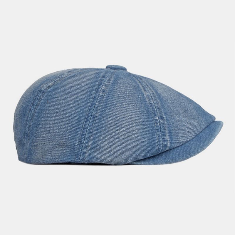 Miesten Pesty Denim Selkä Kuminauha Suunnittelu Säädettävä Kahdeksankulmainen Hattu Brittiläinen Retro Lyhytlierinen Sanomalehtihattu Litteä Hattu Maalarihattu