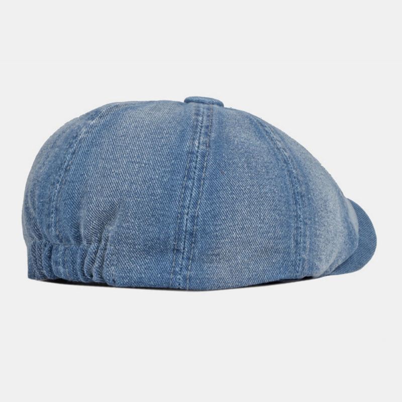 Miesten Pesty Denim Selkä Kuminauha Suunnittelu Säädettävä Kahdeksankulmainen Hattu Brittiläinen Retro Lyhytlierinen Sanomalehtihattu Litteä Hattu Maalarihattu