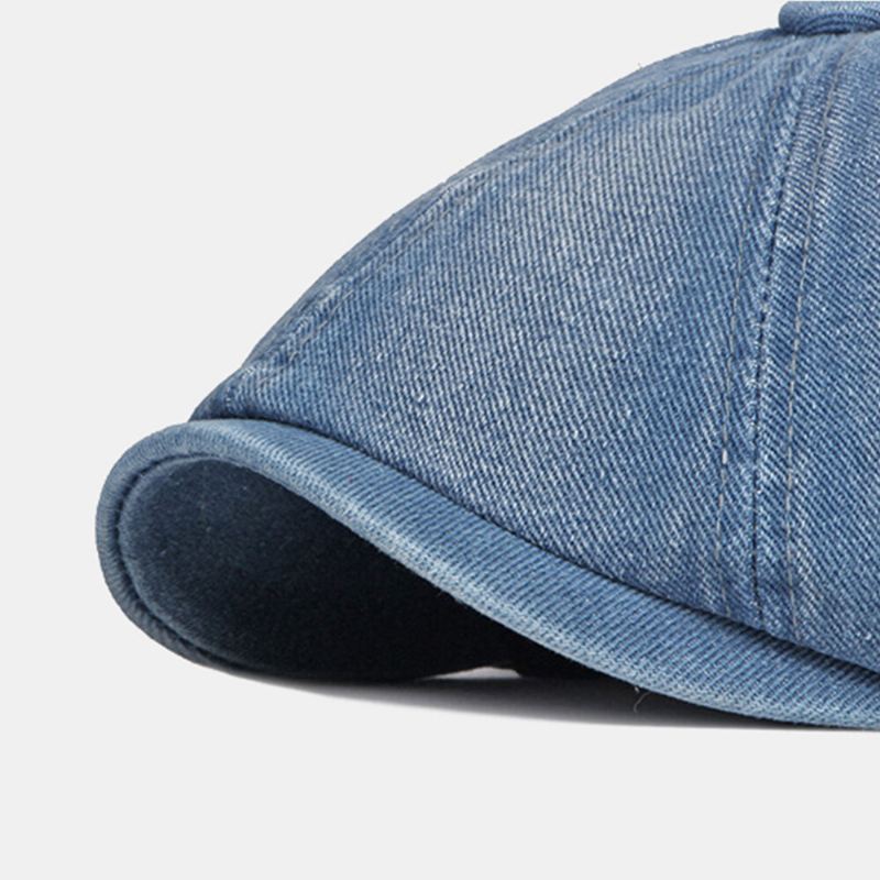 Miesten Pesty Denim Selkä Kuminauha Suunnittelu Säädettävä Kahdeksankulmainen Hattu Brittiläinen Retro Lyhytlierinen Sanomalehtihattu Litteä Hattu Maalarihattu