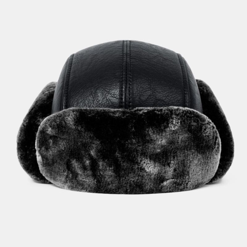 Miesten Pu Nahka Winter Thicken Plus Velvet Lämmin Trapper Hattu Ulkona Tuulenpitävä Viileä Suoja Ushanka Hattu