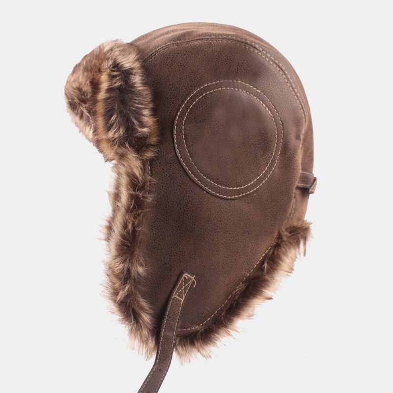 Miesten Pu Paksu Pehmo Vuori Trapper Hat Ulkona Kuulosuojaimet Tuulenpitävä Lämmin Ushanka Hat