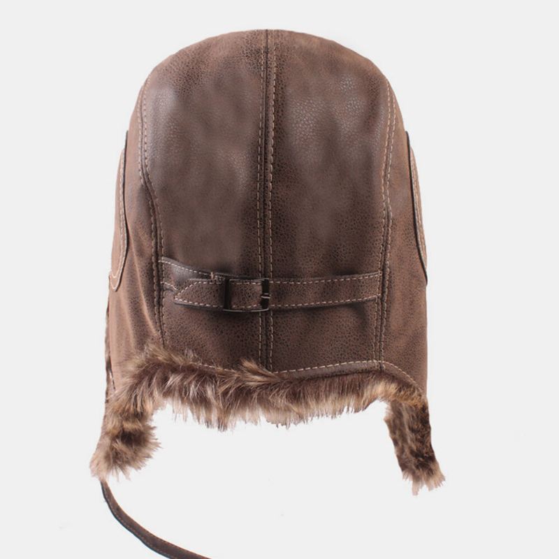 Miesten Pu Paksu Pehmo Vuori Trapper Hat Ulkona Kuulosuojaimet Tuulenpitävä Lämmin Ushanka Hat